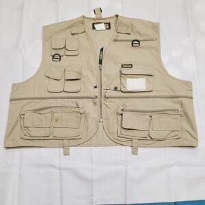 Vtg Remington Vest Mens XXL Brown Fly Fishing Full Zip Pockets Outdoors Cotton